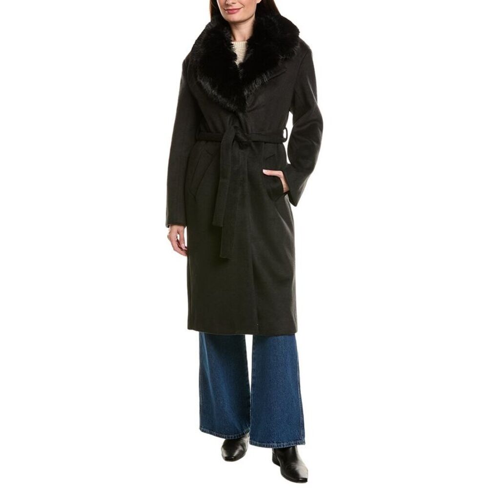 Lamarque Womens  Faux Fur Collar Coat, Black
